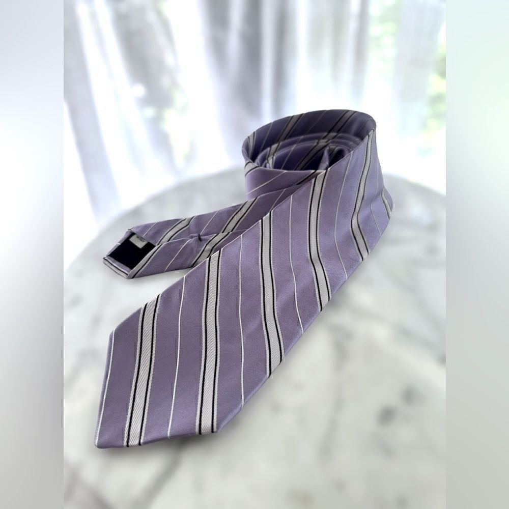 Valentino 100% Silk Purple Lavender & White Tie 3.25” Wide - Picture 5 of 12